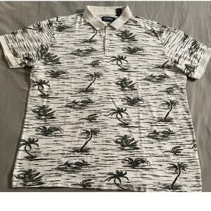 Vtg. Chaps Black & White Palm Print Polo SZ L